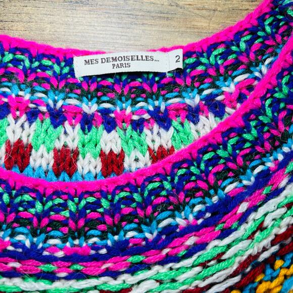 Mes Demoiselles Oversized Sweater Dress Alpaca Wool Jumper Colorful Fringe Art - Picture 4 of 11